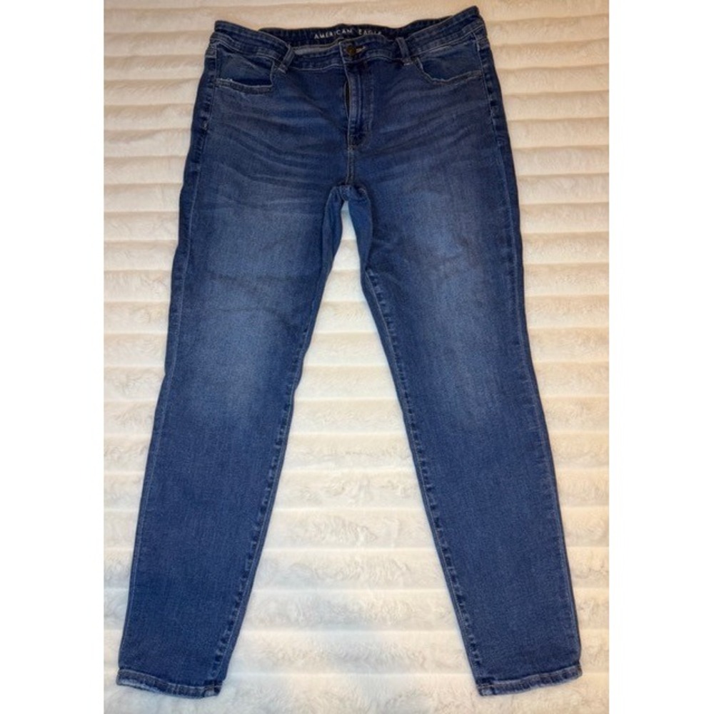 American Eagle Next Level Stretch Jeggings Medium Wash Blue Denim Women 18 001